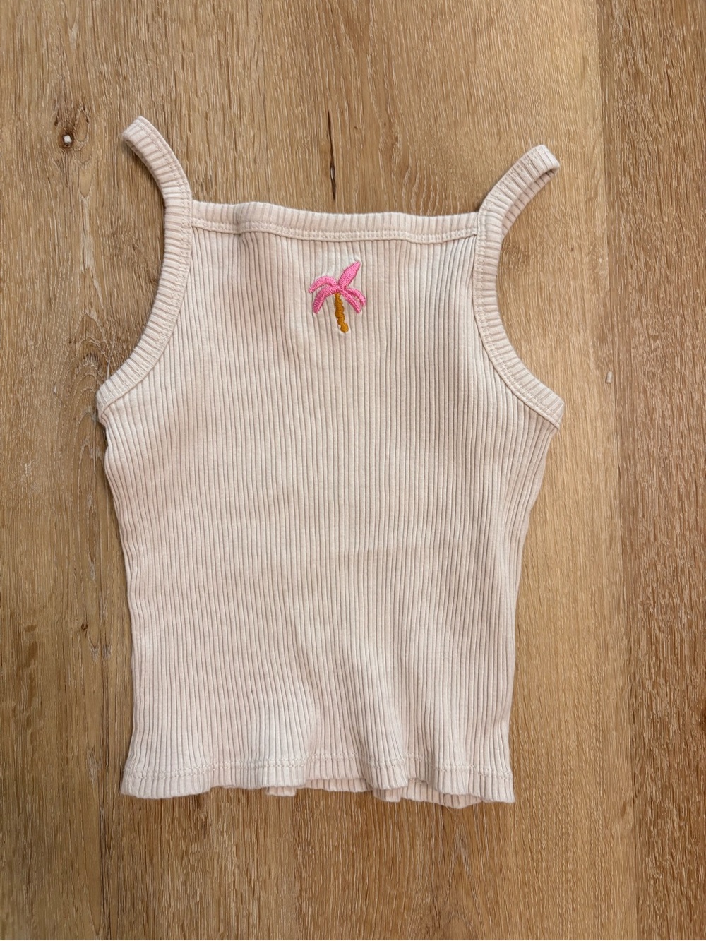H&M Cream Ribbed Tank Top with Pink Palm Tree